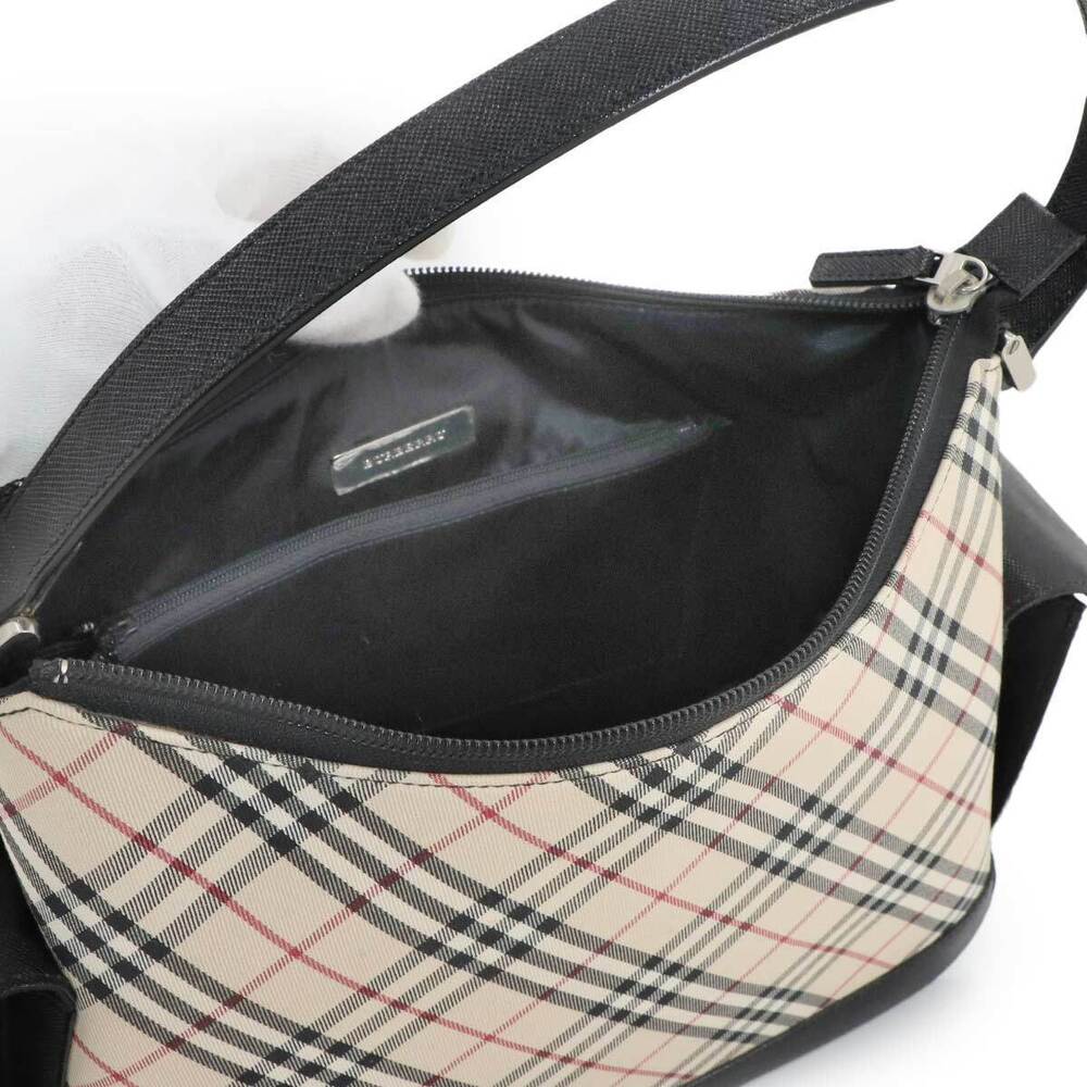 Burberry Nova Check Shoulder Bag Beige Tan Canvas Leather Black - Picture 6 of 9